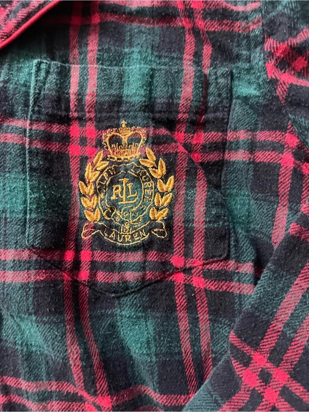 Lauren Ralph Lauren Green & Red Plaid Button-Front Pajama Set with Crest